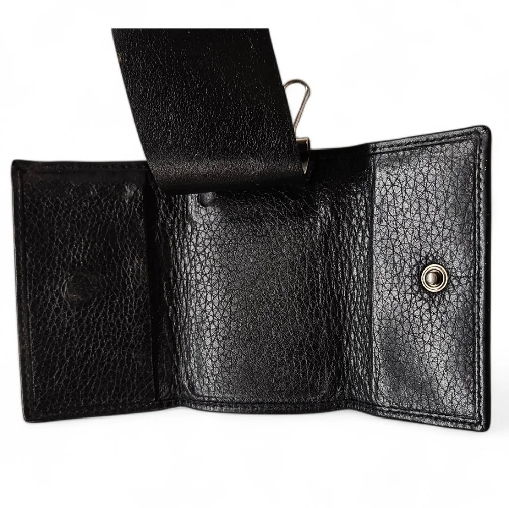 Gucci GG Marmont Black Leather Card And Key Holder Wallet In Black And Silver